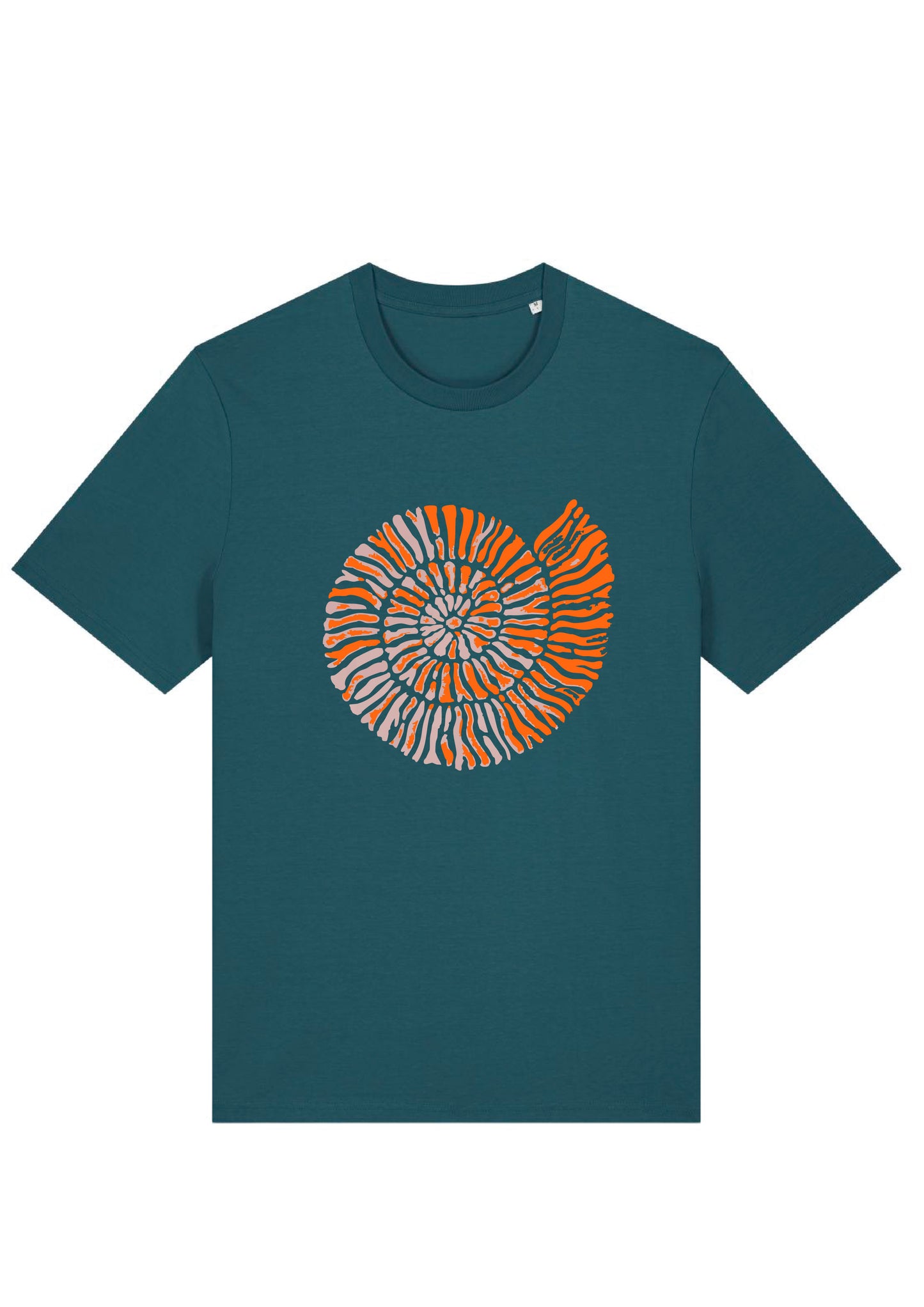 Teal coloured ammonite t-shirt.