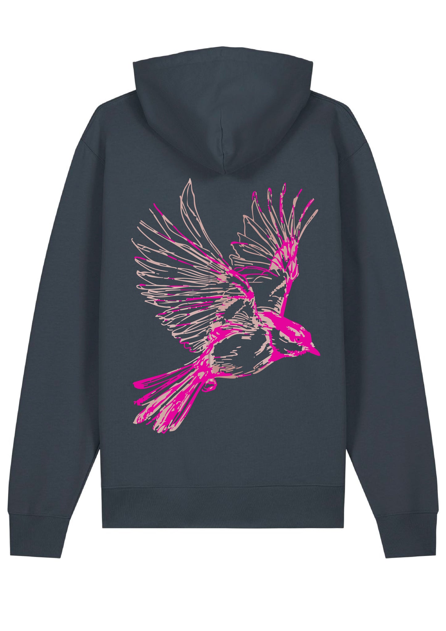 Hoodie with a bird in flight printed on the back panel.