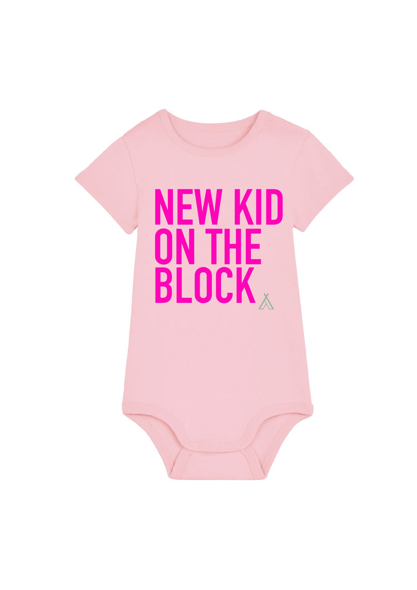 Babygrow with New Kid on the block printed on the front.